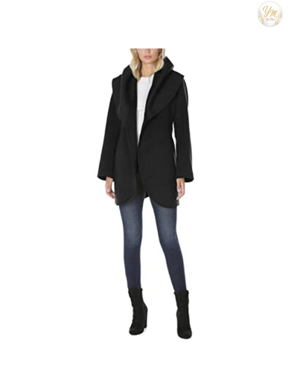 Wool Blend Double-Faced Peacoat with Removable Belt and Scalloped Hem